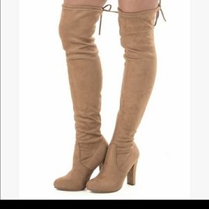 Forever Passion For Fashion Over Knee Boots Suede Ties in Back 4" Heel NWOT